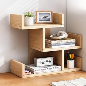 Sightday Book Shelf,Desk Shelf,Desk Shelves Freestanding Home and Office Supplies Storage,Small Bookshelf/Desktop Bookshelf/Desk Tidy Organiser for Office,Kitchen(Walnut Bookshelf)