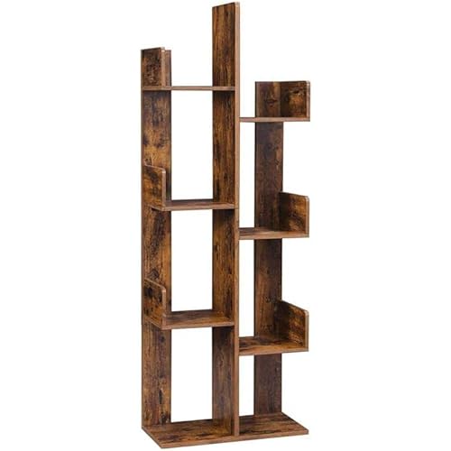 VASAGLE Bookcase, Tree-Shaped Bookshelf with 8 Storage Shelves, Rounded Corners, 19.7 x 9.8 x 55.1 Inches, Rustic Brown ULBC66BXV1