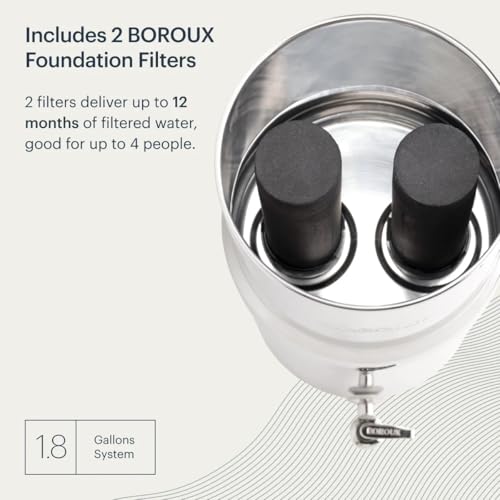 Boroux Compact Gravity-Fed Countertop Stainless Steel Water Filter System | 1.8 Gallons with 2 Authentic Black Foundation Filters - Image 4
