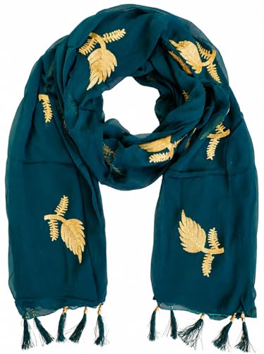 Image of YOUTHQUAKE Women's Golden Patti Work Embroidered Chiffon Dupatta for Womens & Girls With Latkan