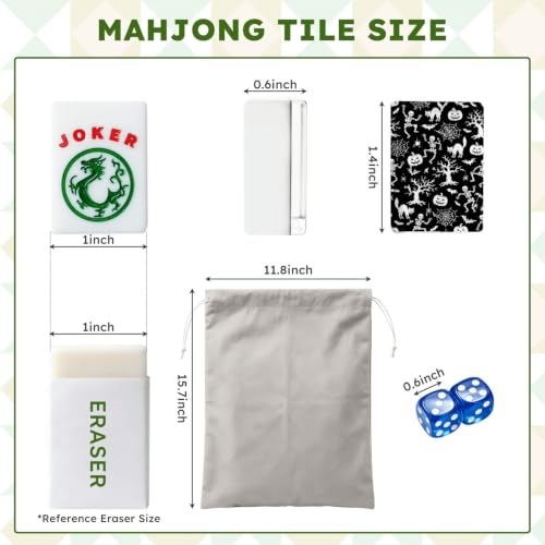 VETEB American Mahjong Tile Set Halloween Seamless Skeletons Pumpkins Bats Black Cats Webs Haunted 166 Acrylic Mahjong Tiles 1.4" Large Mahjong Game Set with Bag and Accessories for Gift Travel Party - Image 2