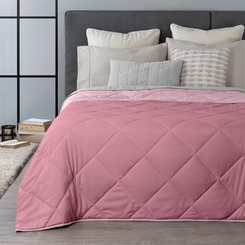 Lista de Colchas Coppel disponible en línea para comprar. 44 REAL TEXTIL Edredón Ligero Reversible | Relleno Tipo Down | Microfibra Hipoalergénica | Colcha Doble Vista Ultrasuave para Todas Las Estaciones (Rosa - Rosa Claro, Matrimonial)