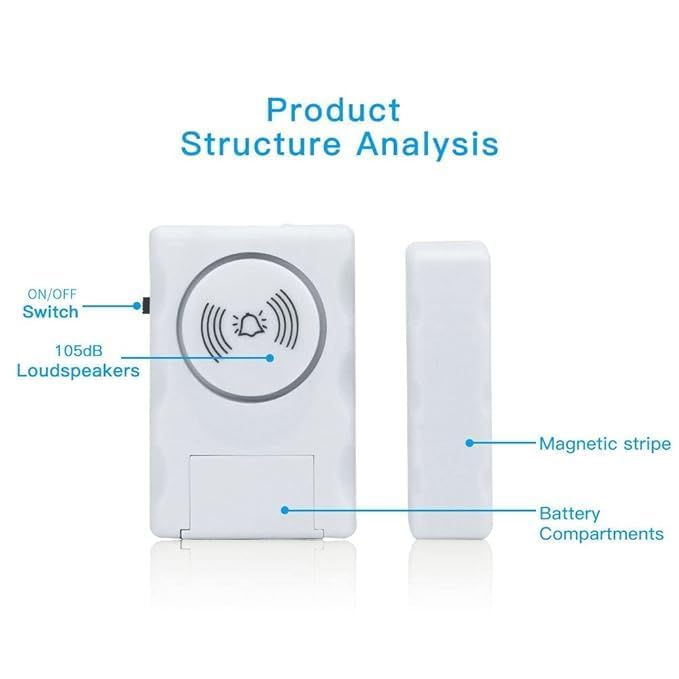 Image of Anti Theft Wireless Door Window Security Burglar Sensor Alarm with Magnetic Sensor Home Security System Siren(Pack of 2)