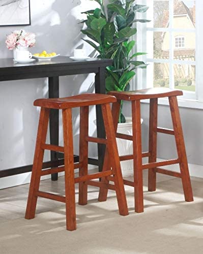 eHemco Heavy-Duty Solid Wood Saddle Seat Kitchen Counter Barstools, 29 Inches, Dark Oak, Set of 2