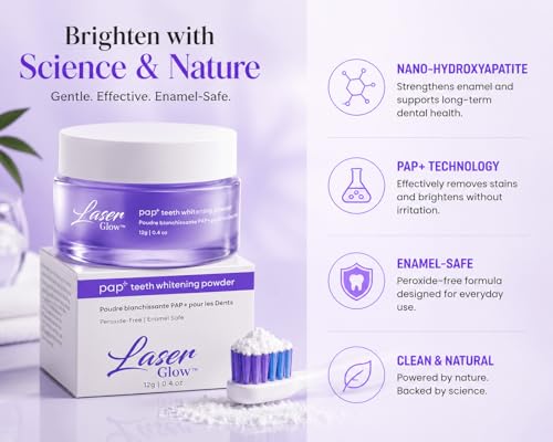 Image of Teeth Whitening Powder by LaserGlow, Pap+ Toothpaste Booster Powder with Nano Hydroxyapatite, Peroxide-Free Whitening Booster for Brighter Teeth, Daily Tooth Powder Additive