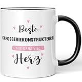 JUNIWORDS Tasse, Beste Karosseriekonstrukteurin, mit ganz viel Herz, Schwarz (6049457)