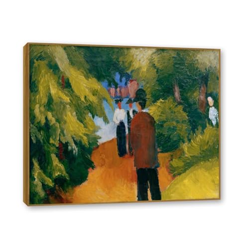 Waterside Park August Macke impression sur toile 50x60cm avec cadre teck pour decoration murale
