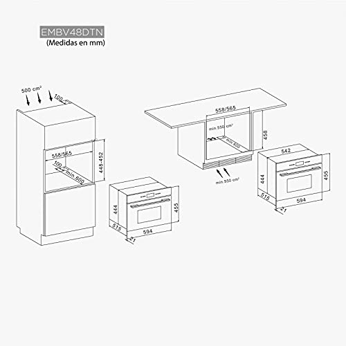 EAS-ELECTRIC-SMART-TECHNOLOGY-Horno-48-litros-45cm-EMV48DTN-Clase-energetica-A-Cristal-Negro-8-modos-de-funcionamiento-Rejilla-y-bandeja-incluidas-Ventilacion
