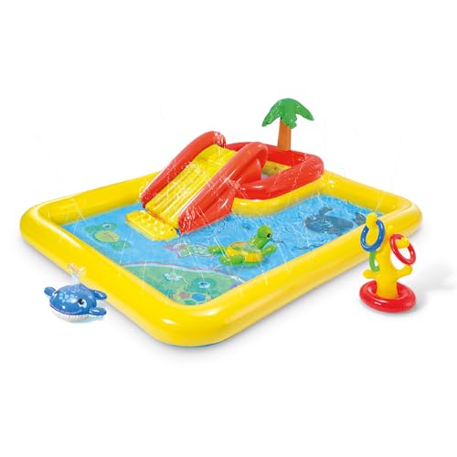 Intex 100' x 77' Inflatable Ocean Play Center - Backyard Toddler Kiddie Pool and Water Game Outdoor Set with Water Slide and Built-in Sprayer