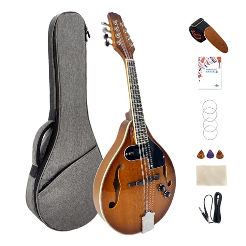 ModouString A Style Mandolin Instrument, Mahogany Acoustic Electric Mandolin 8 String Glossy Brown...