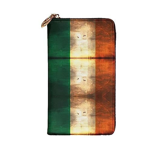 Leather Wallet - Stylish and Functional Wallet for Women with Multiple Compartments and Zipper Design Retro Irish Flag Prints, Black, One Size2