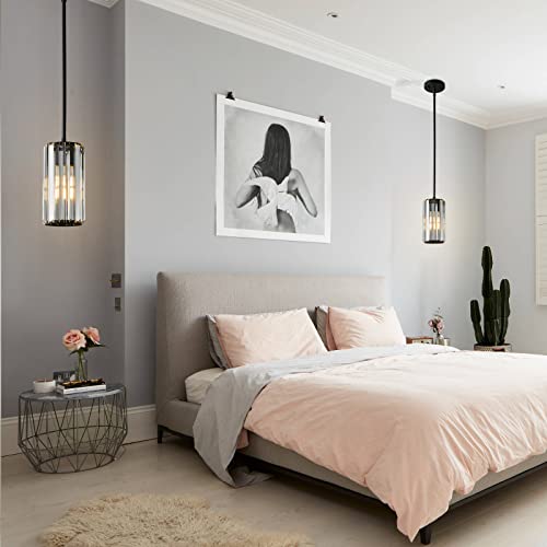 Image of Black Pendant Lighting Modern Pendant Light Mini Crystal Chandeliers Adjustable Pendant Light Fixture for Kitchen Island Dinning Room Corridor Bedroom(Black 1-Light)