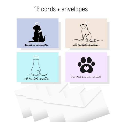 Image of Lashicorn Pet Sympathy Note Cards Bulk Mixed 16 Pack | 5.5 x 4 inches Notecard | 4 Designs | Pet Loss | 16 Total With Envelopes