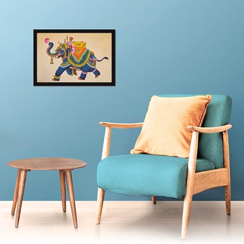 Image of Mad Masters Elephant Rajasthani Art Painting Aesthetic Hanging Photo Frame Decorative Item Home Decoration and Wall Decor for Living Room and Bedroom (MM 1446, 45.7L x 30.5W cm, Canvas, Without Plexi Glass)