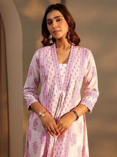 Image of Libas Printed Cotton A Line Kurta With Trouser and Dupatta | daily wear suit