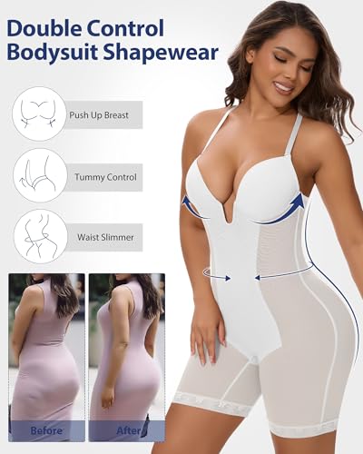 Image of SHAPERIN Backless Shapewear Strapless Bodysuit Bra Fajas U Plunge Tummy Control Low Back Full Body Shaper Corset for Women