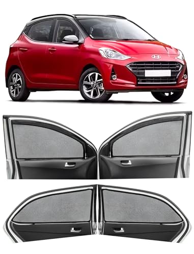 Image of Autofact Magnetic Car Sunshades Compatible with Hyundai Grand I10 Nios (2019 to 2024) (Set of 4) - Easy Installation, UV Protection, Keeps Car Cool (Front 2 with Zippers, Rear 2 Without Zippers)