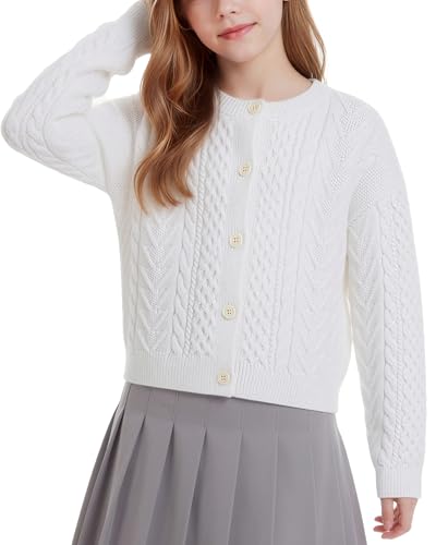 10 Best Girls Button-Up Cardigans to Elevate Any Outfit 8 Girls Long Sleeve Chunky Knit Cardigan 5-14Y