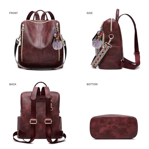 Image of Backpacks for Women Fashion PU Leather Bag Multipurpose Design Convertible Satchel Bag Travel Backpack Handbag and Purse 2Pcs