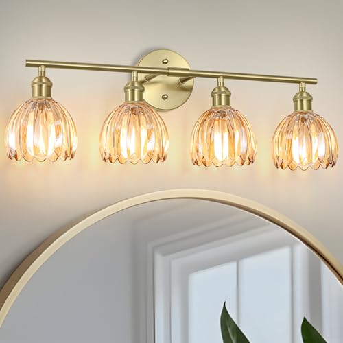 Image of Vintage Bathroom Light fixtures, Gold Vanity Lights, ETL Certified