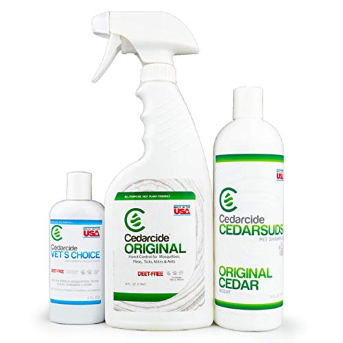 Cedarcide Flea & Tick Pet Pack (Medium) | Cedarcide Original + CedarSuds Pet Shampoo + Vets Choice Flea & Tick Dip…