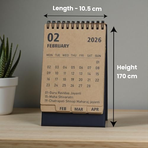 2026 Desk Calendar Mini Monthly Calendar 13 Months Standing Flip Calendar for Home Office Black (Brown)