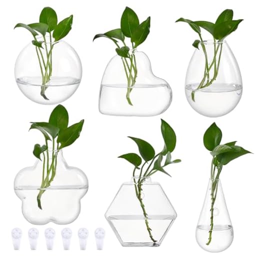 nbeads 6 unidades de 6 estilos para colgar en la pared, macetero de pared con estación de cultivo, jarrón colgante de cristal para plantas de interior, hogar, salón, oficina