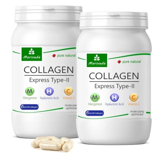 MoriVeda® Biocell Collagen Capsules 1000mg 120 Caps, med Express Formula - Innehåller Collagen-II, Hyaluronsyra, Vitamin-C & Mangan I För hud, hår & leder (2 Month Packs) I 2x60 Capsules