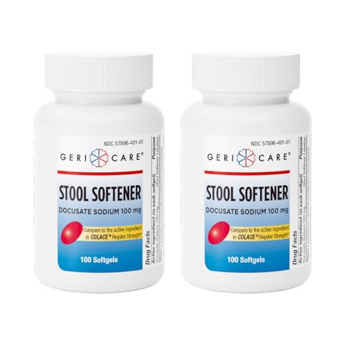 Image of GeriCare Docusate Sodium Stool Softener - 100mg Gentle Stimulant Laxative Softgels for Men & Women- Constipation Relief - Adults Daily Bowel Movement Laxative (Pack of 2)