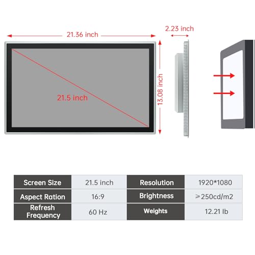 Image of 21.5-Inch Industrial Embedded Panel PC, Ratio 16:9 Multi-Touchscreen-Monitor,Industrial Touch Screen Panel Computer,WiFi & Built-in Speakers,IP65 Front,Win 11 I7 RAM 8G+512G SSD