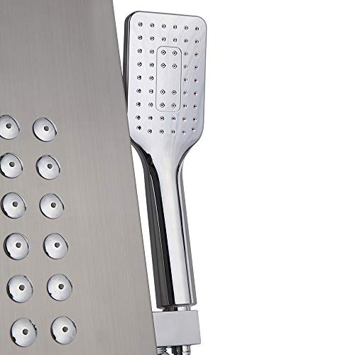 Homgrace Shower Panel Tower System,60\'\' Stainless Steel Rainfall Multi-Function Column Wall Mount Shower Fixtures, Waterfall, Rainfall, Hand Shower, Body Jets Massage, Bathtub Spout,Silver