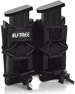 ELFTREE Pistol Double Magazine Holster, Universal 9MM Single/Dual Stack Gun Mag Pouch, Open-Top Handgun Ammo Holder with Rapid Response and Compatible MOLLE