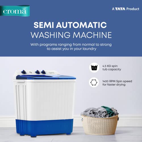 Image of Croma 6.5 kg 5 Star Semi Automatic Top Load Washing Machine with 2 Years Comprehensive Warranty (CRLW065SMF202351, Blue)