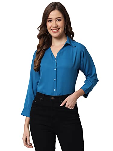 Image of FUNDAY FASHION Women's Crepe Regular Fit Solid V Collered Casual Shirt