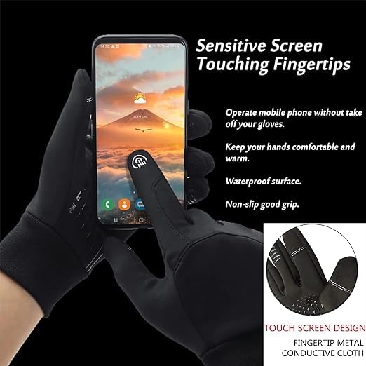 TOWGOU Waterproof Winter Gloves, Warm Windproof Touch Screen Thermo Gloves (Black, X-Large)