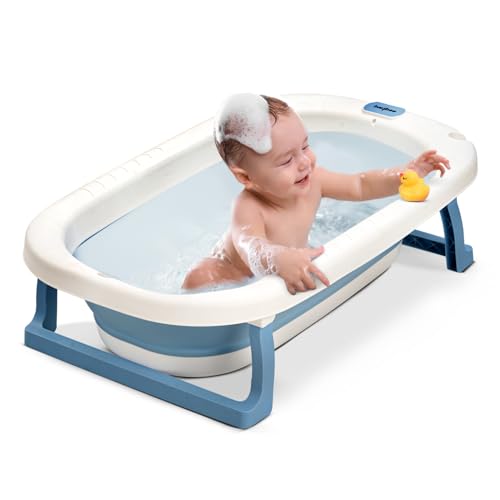 Image of Baybee Jolly Bath Tub for Baby 0 to 5 Years | Foldable Baby Bath Tub for Kids with Anti Skid Base & Drainer | Mini Swimming Pool for Babies | Bather & Bathtub for Newborn Boys Girls (Blue)