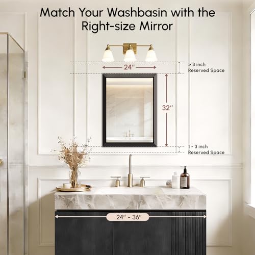 Image of USHOWER 2 Pack 24x32 Inch Brushed Black Bathroom Mirror for Over Sink | Beveled Aluminum Frame Vanity Mirror, Anti-Rust, HD Reflection, Shatter-Proof Protection, Modern Rectangle Mirror
