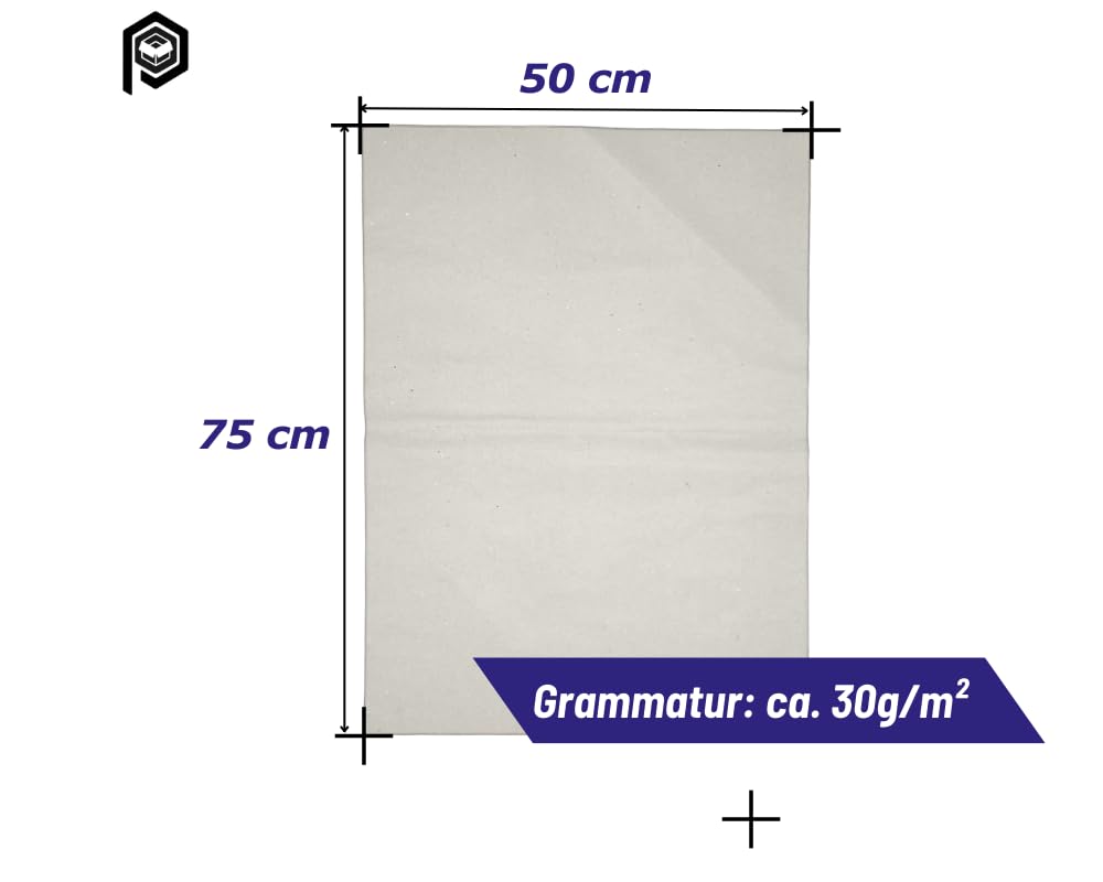 Packseide 50x75 cm Hellgrau Top Qualität 30 g/m² Seidenpapier Verpackungsmaterial Packpapier Ideal für Umzug, Versand, Verpackung (30)