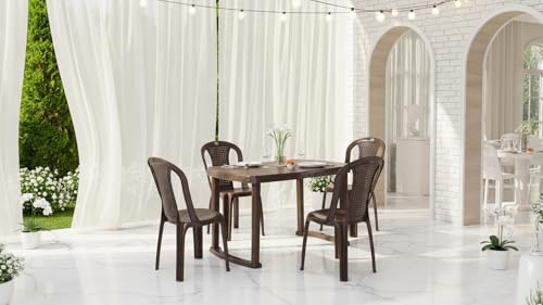 Image of Nilkamal Shahenshah Rectangular-Shape 4 Seater Dining Set for Indoor & Outdoor, Home, Office, Restaurants (Weather Brown)