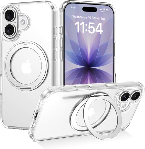 Image of Enflamo Hard Clear Rotaing Stand Shockproof Transpareant Magnatic Case Cover for iPhone 17 | Ultra Hybrid Camera Bump Protection