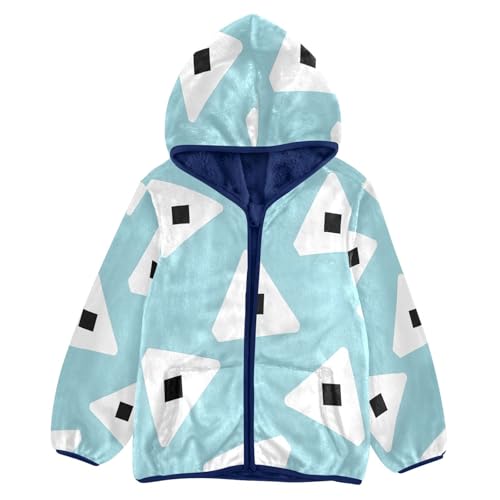 Geometric Triangles on Light Blue Toddler Fleece Jacket Girl Boys Hooded Fleece Jacket Coat Warm Outwear Zip-up 3-10T