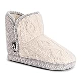 MUK LUKS Women's Leigh Slipper, Ivory/Grey, 9-10