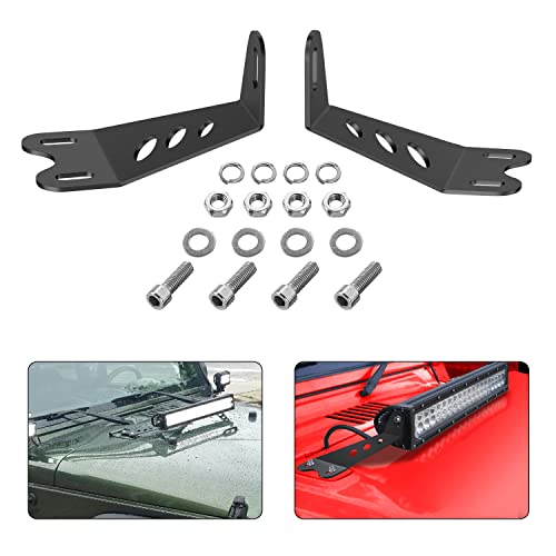 Image of Nilight 2PCS Hood Mounting Brackets for 20 inch LED Light Bar on Jeep Wrangler JK 2007-2017, 2 Years Warranty (90040B), Black