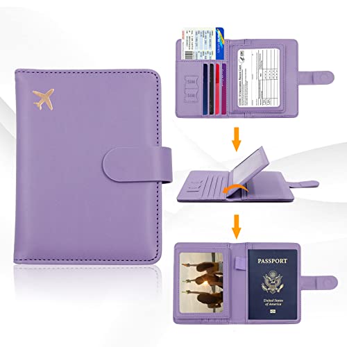 Image of Melsbrinna Passport Holder,Passport Holder Card Slots,Cute Passport cover for Women /Men,Waterproof Rfid Blocking Travel Wallet, Lavender, Traveling