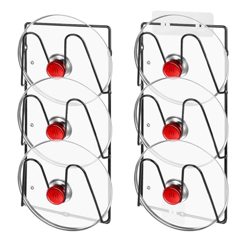 Trendecor 2 Pack Pot Lid Organizer Rack, 6-Tier V-Wall Pot Lid Holder No Drilling Adhesive Wall/Door Mounted Rustproof Mounted Pot Cover Rack for Cabinet Door Kitchen Storage