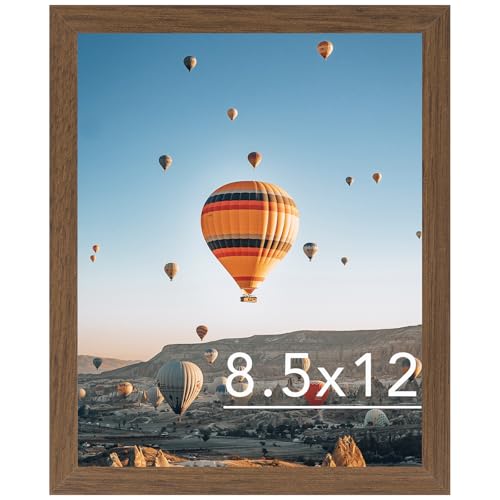 Image of JCJMY 8.5x12 Picture Frame Brown for Wall Hanging or Tabletop, Wall Mounting Horizontally or Vertically, 8.5 x 12 Wall Gallery Poster Photo Frame with Shatter Resistant Plexiglass, Brown