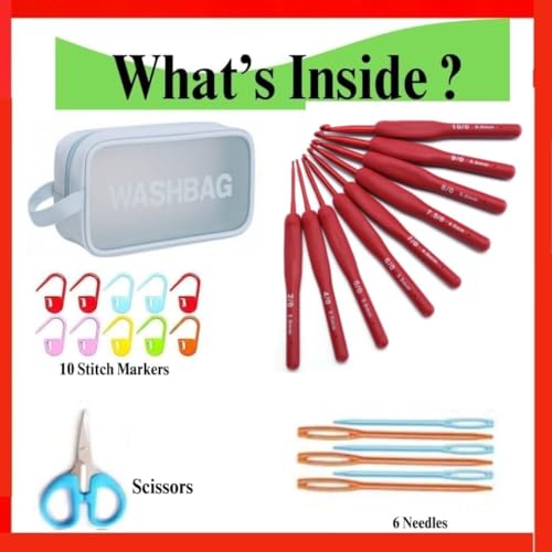 Image of TRIBHAVI Crochet Hook Set with Cotton Yarn Balls, 10 Size Crochet Hooks, Stitch Markers, Scissors, Needles and Storage Bag