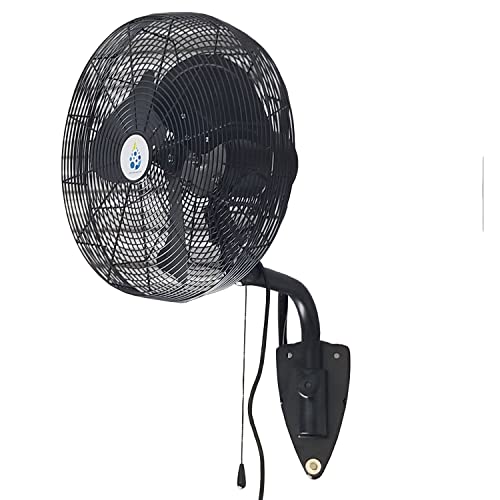 Patio Misting Fan - 18 Outdoor Oscillating Black Fan with 1500 PSI Misting Pump - For Residential Patio Misting, Restaurant Misting, Industrial Misting System - Wall mount Fan - Weather Proof Fan