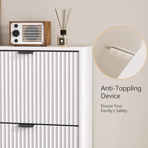 Image of HUANLEGO Shoe Cabinet Storage for Entryway with 6 Flip Drawers, White Fluted Shoe Cabinet with Adjustable Shelves, Wooden Hidden Shoe Rack Freestanding Narrow Slim Shoes Storage for Hallway, Entrance