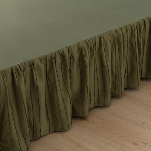 Bed Skirt King Size Ruffled Bed Skirt with Split Corners, 18 Inch Drop Dust Ruffle Bed Skirts with Platform, Tufted Boho King Size Bed Skirting, Striped, Green, 18" King